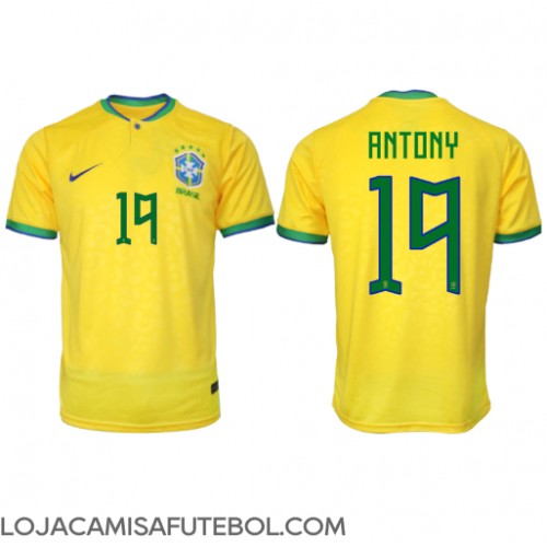 Camisa de Futebol Brasil Antony #19 Equipamento Principal Mundo 2022 Manga Curta